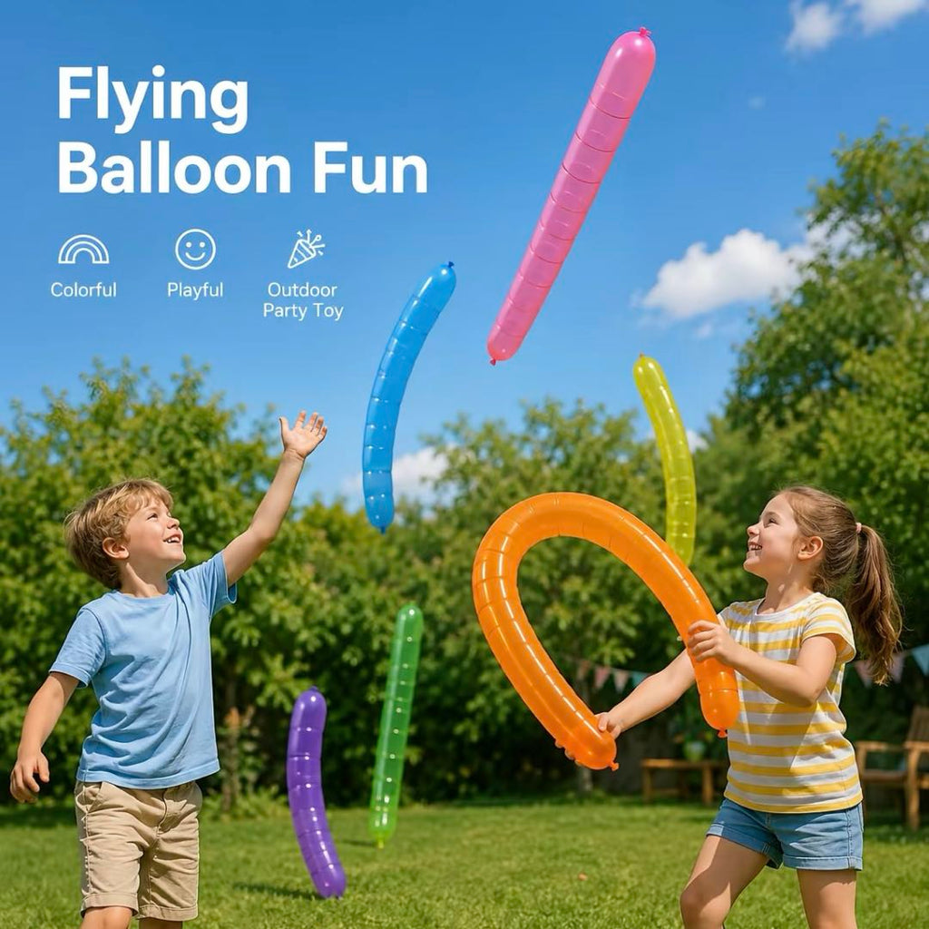 20 Flying Rocket Balloons with Hand Air Pump – Long Launch Balloons for Outdoor Games, Birthday Parties & Family Fun
