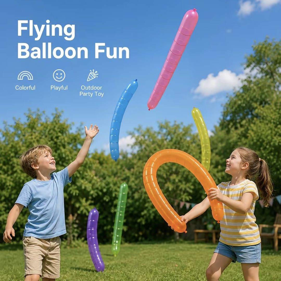 20 Flying Rocket Balloons with Hand Air Pump – Long Launch Balloons for Outdoor Games, Birthday Parties & Family Fun