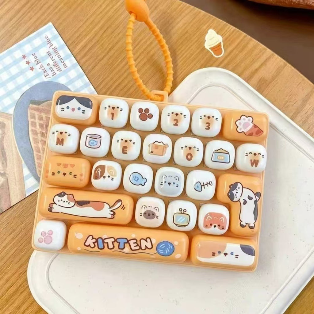 26 Keycap Clicker -Cute Mini Keyboard Fidget Keychain – Clickable Stress Relief Bag Charm with 4 Styles
