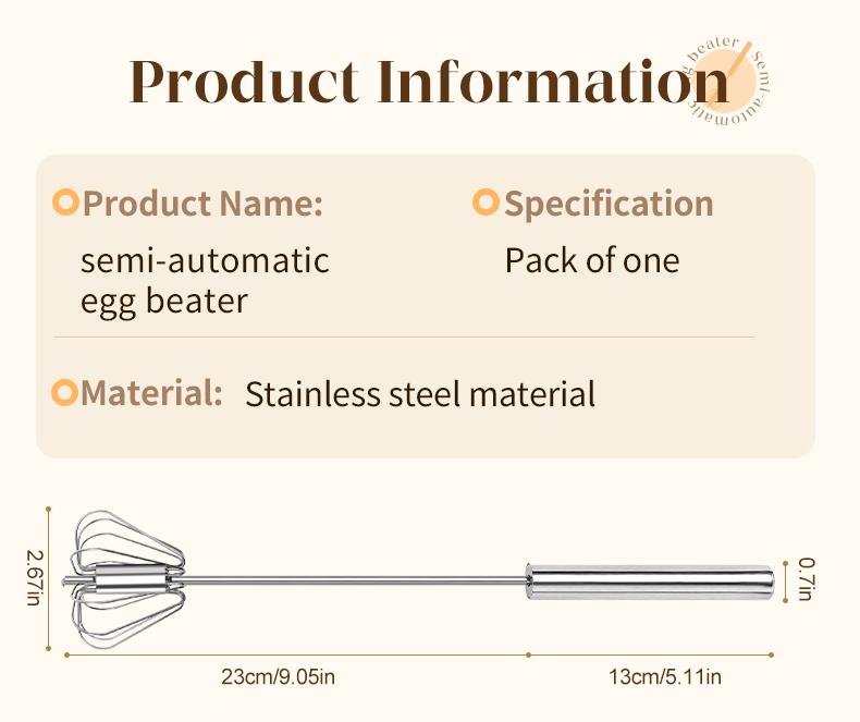 Stainless Steel Hand-Push Rotary Whisk – Semi-Automatic Food-Grade Egg Beater & Milk Frother for Coffee, Baking & Cocktails