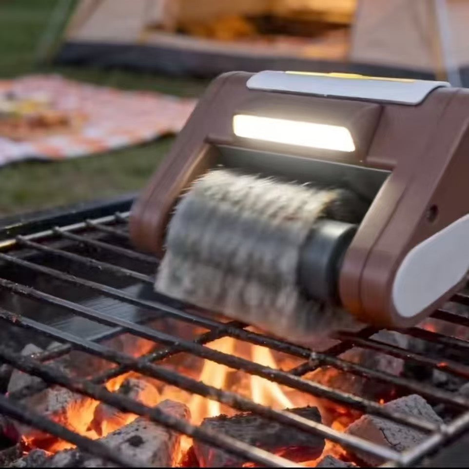 Electric BBQ Grill Cleaner Brush with LED Light – 304 Stainless Steel Roller Grill Cleaning Tool