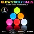 Glow Sticky Wall Balls 5-Pack (6CM) – Glow in The Dark Squishy Ceiling Toss Balls, Random Color Reusable Sensory Fidget Toy for Kids & Adults