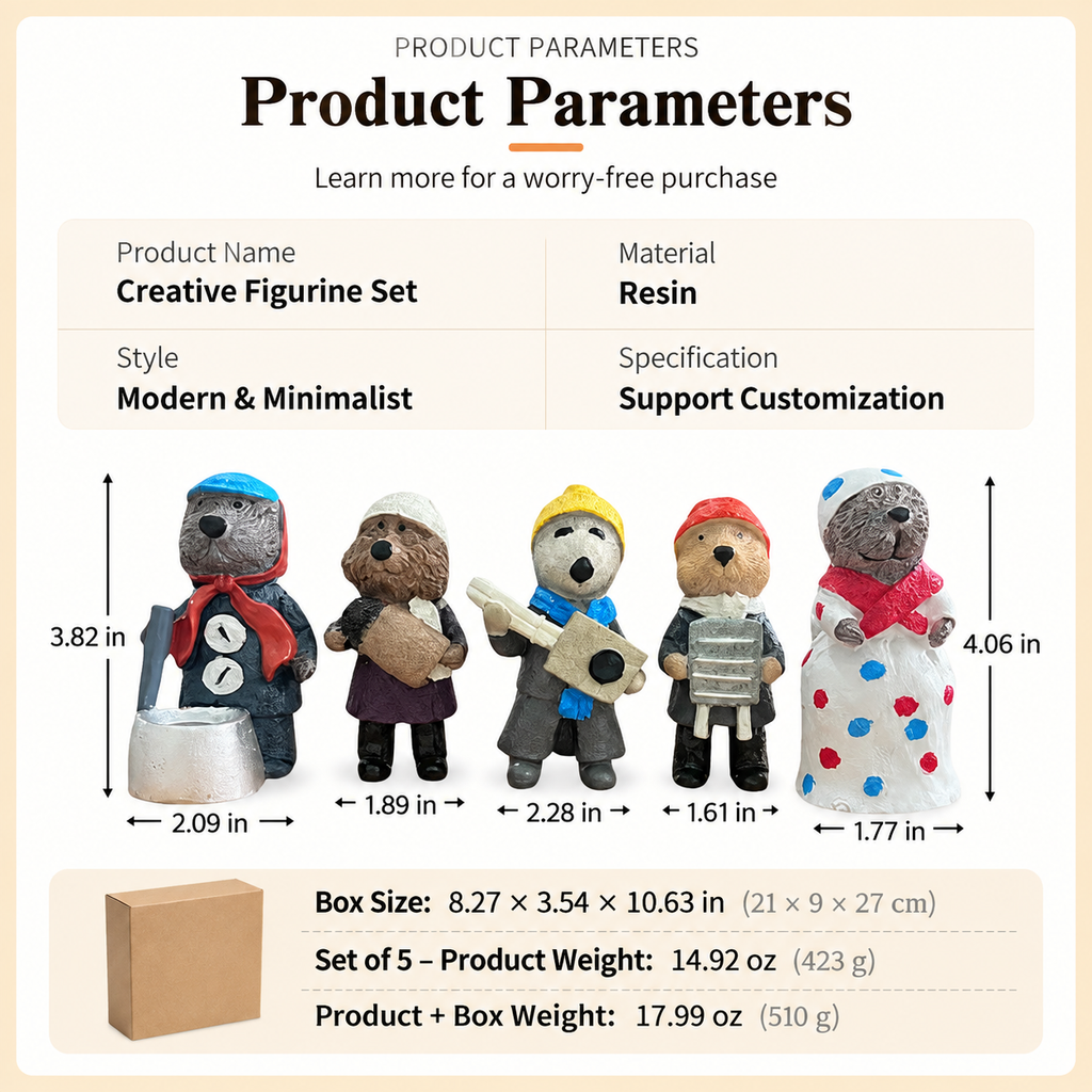 Cute Mouse Resin Figurine – 5 Pieces Hand-Painted Woodland Animal Mini Statues for Home Shelf & Desk Decor