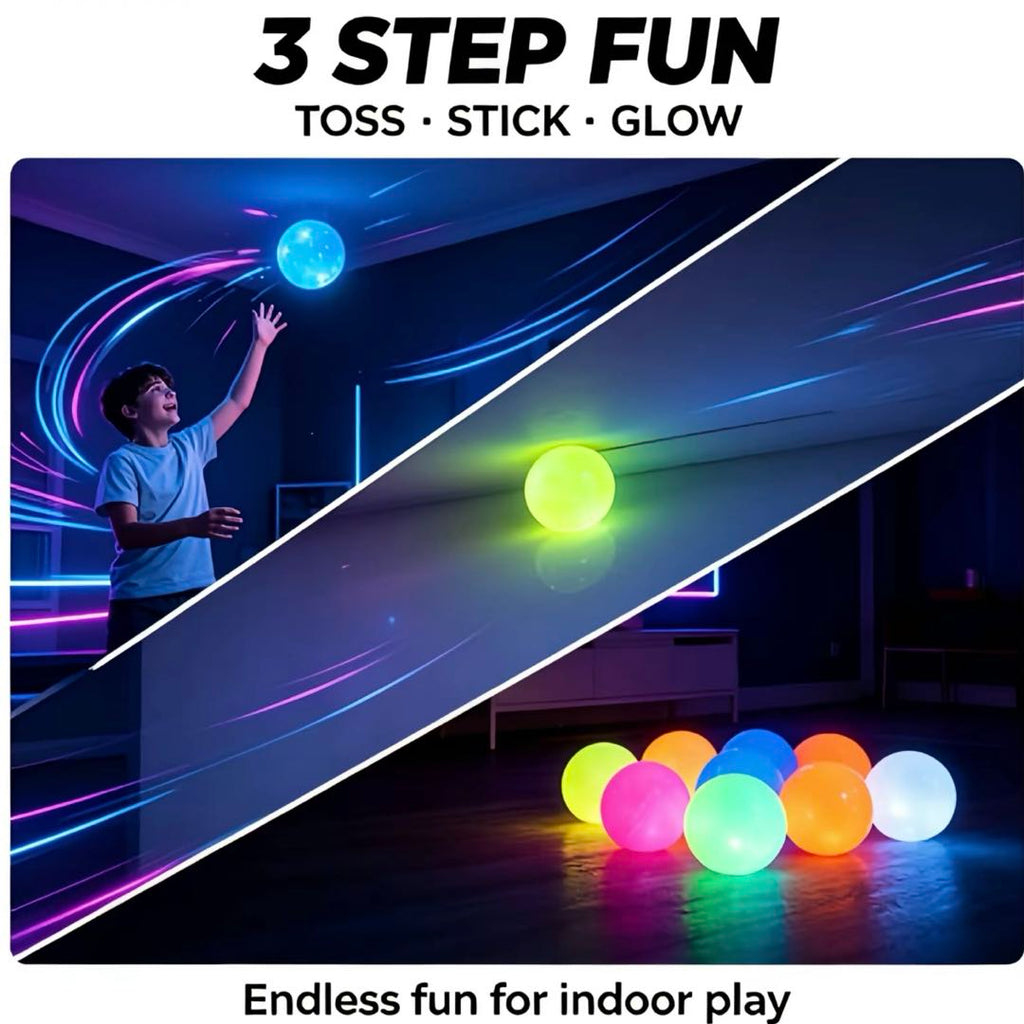 Glow Sticky Wall Balls 5-Pack (6CM) – Glow in The Dark Squishy Ceiling Toss Balls, Random Color Reusable Sensory Fidget Toy for Kids & Adults