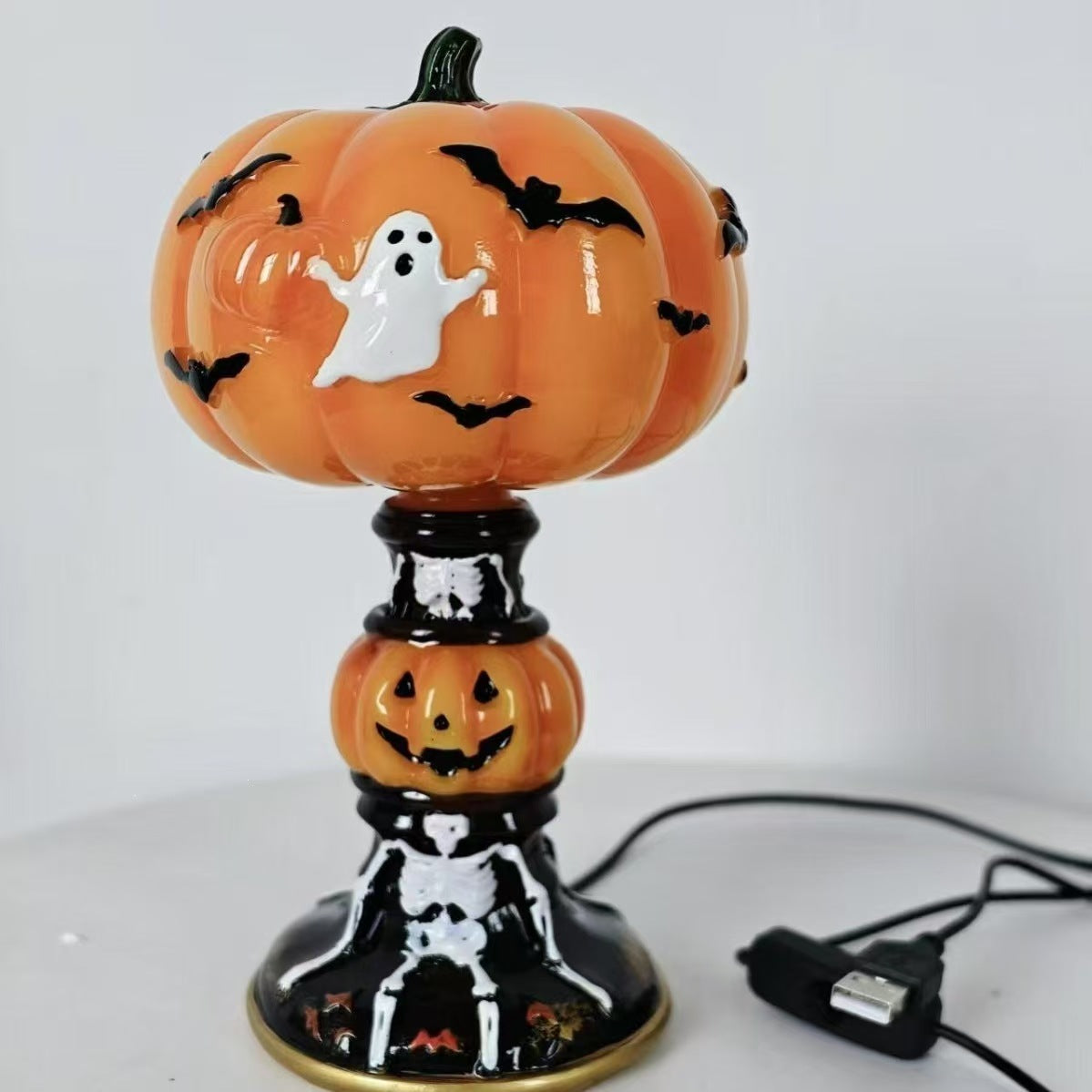 Halloween USB LED Table Lamp – Ghost Pumpkin, Stained Glass & Jack-o'-Lantern Decorative Night Light for Desk, Shelf & Home Décor