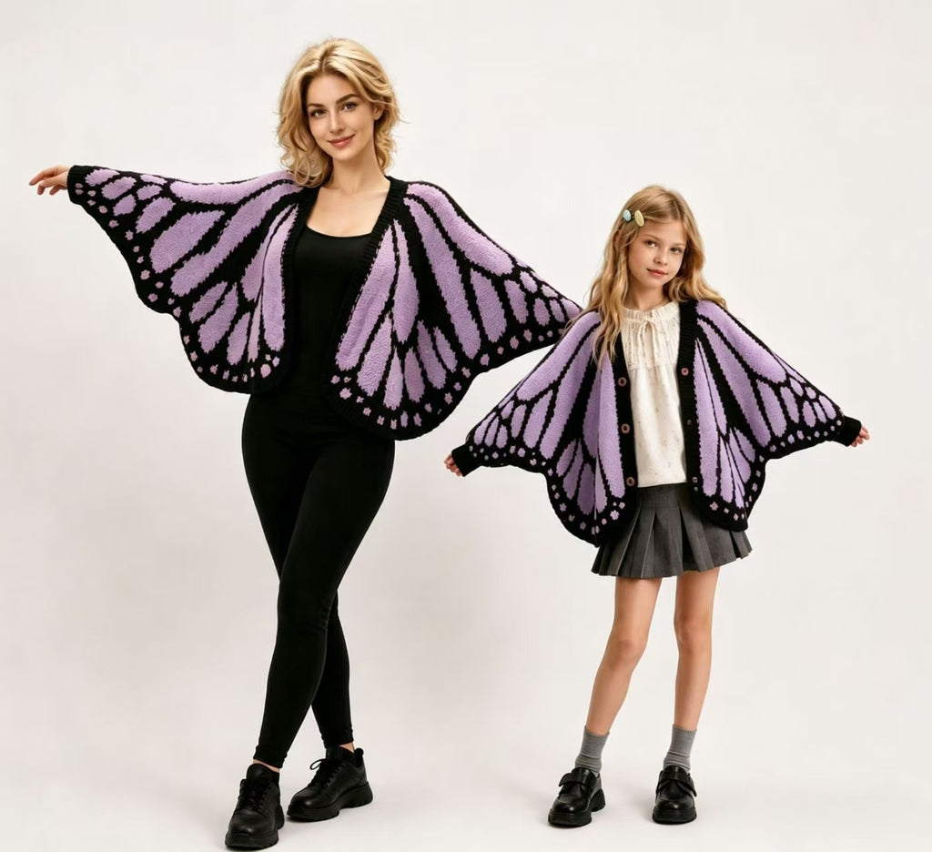 Decorative Butterfly Wing Detail Knitted Cloak Loose Fit Irregular Shape Top for Festivals and Event Knit Butterfly Stole
