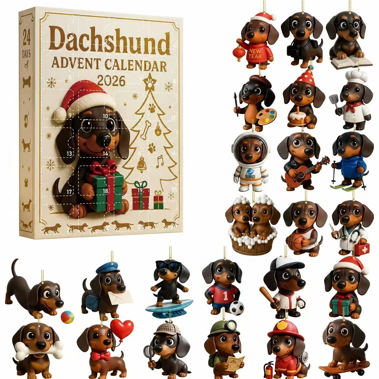 24-Day Christmas Pet Ornament Advent Calendar – Cat & Dachshund
