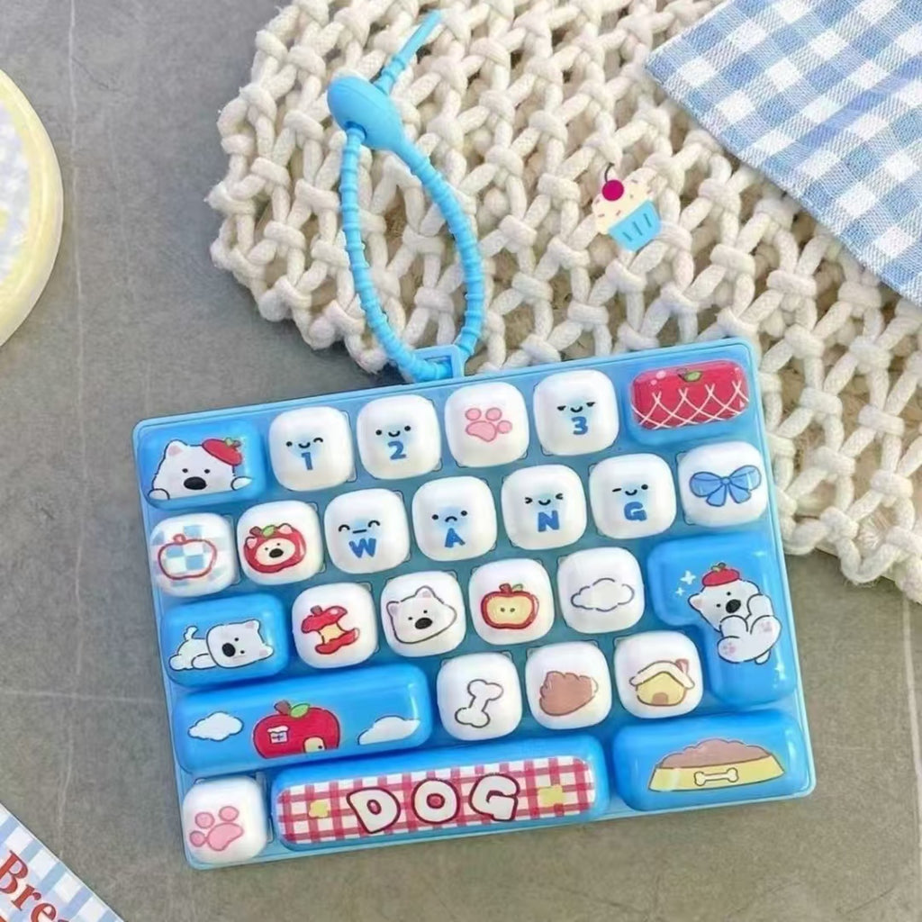 26 Keycap Clicker -Cute Mini Keyboard Fidget Keychain – Clickable Stress Relief Bag Charm with 4 Styles