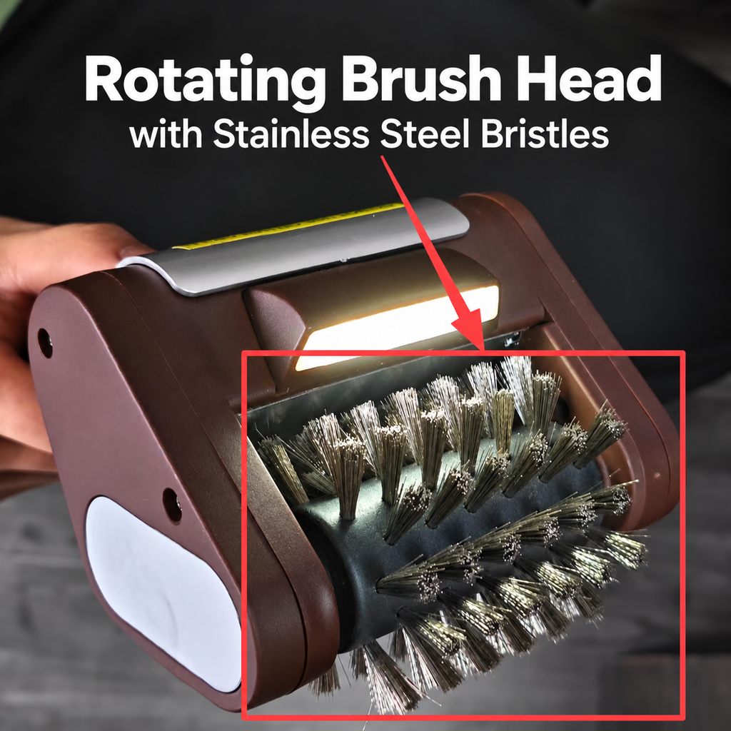Electric BBQ Grill Cleaner Brush with LED Light – 304 Stainless Steel Roller Grill Cleaning Tool