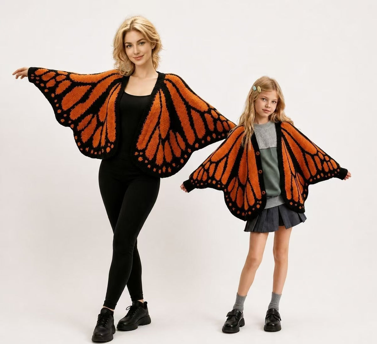 Decorative Butterfly Wing Detail Knitted Cloak Loose Fit Irregular Shape Top for Festivals and Event Knit Butterfly Stole